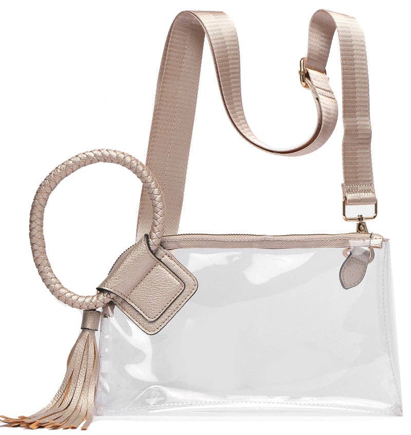AD205T See Through Clear Cuff Handle Tassel Wrislet Clutch
