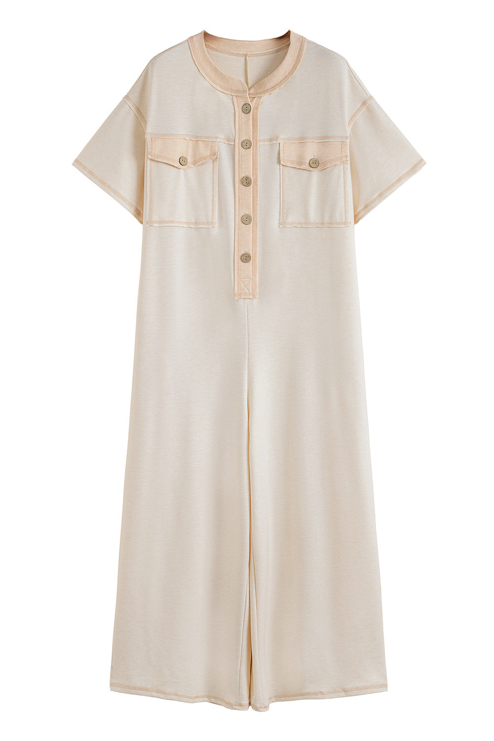 Beau Blue Patchwork Pocket Short Sleeve Jumpsuit