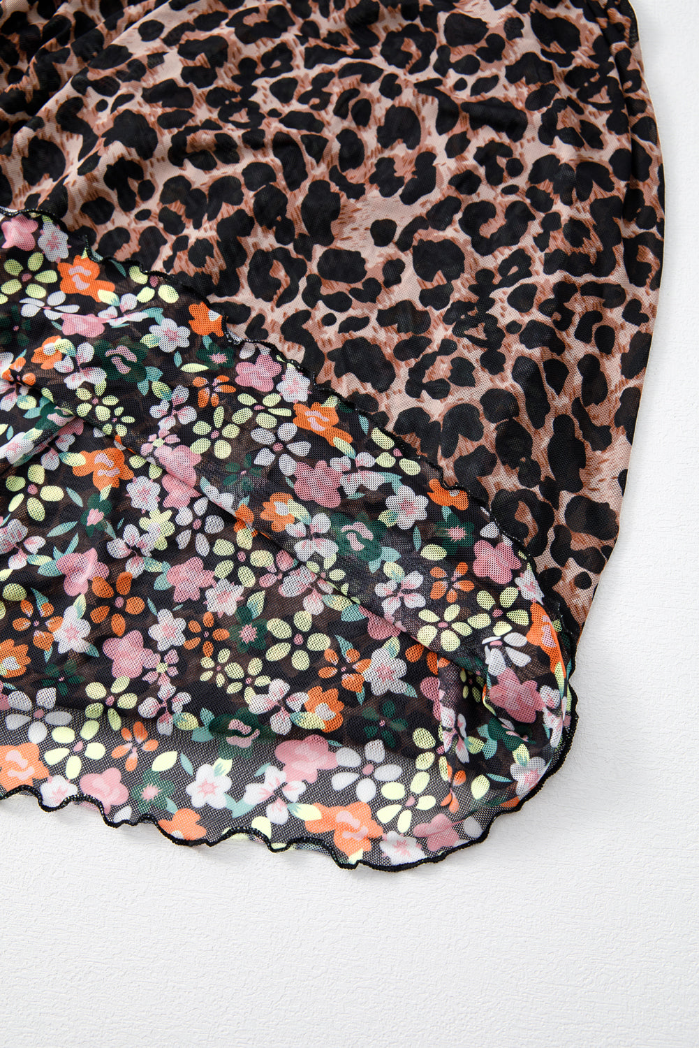 Brown Leopard Floral Reversible Ruffle Hem Maxi Skirt
