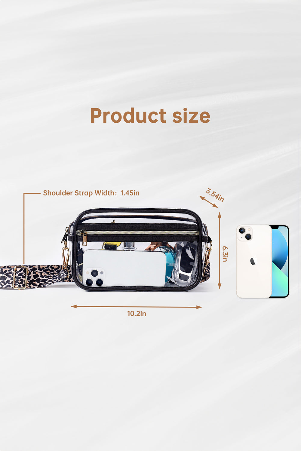 Gold Clear PVC Leopard Shoulder Strap Crossbody Bag