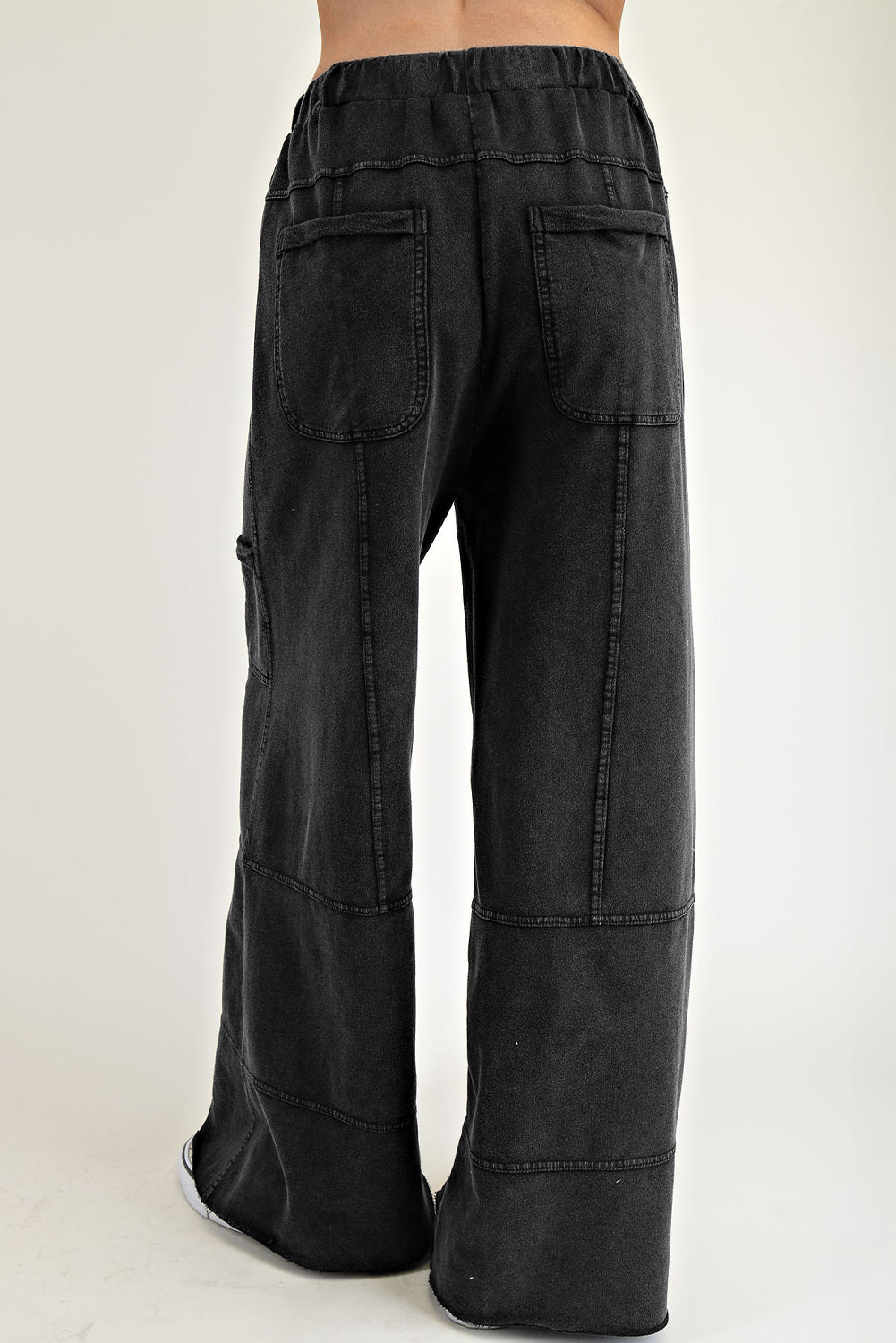 Bonbon Mineral Wash Exposed Seam Wide Leg Cargo Pants