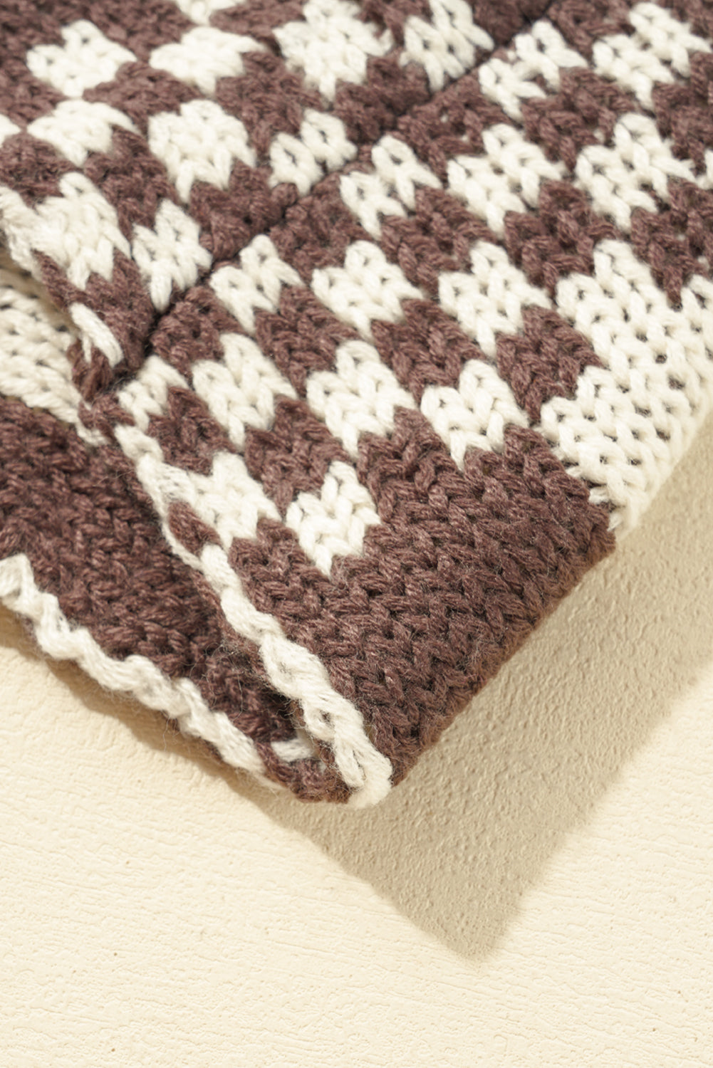 Smoke Gray Colorblock Checked Open Front Knitted Cardigan