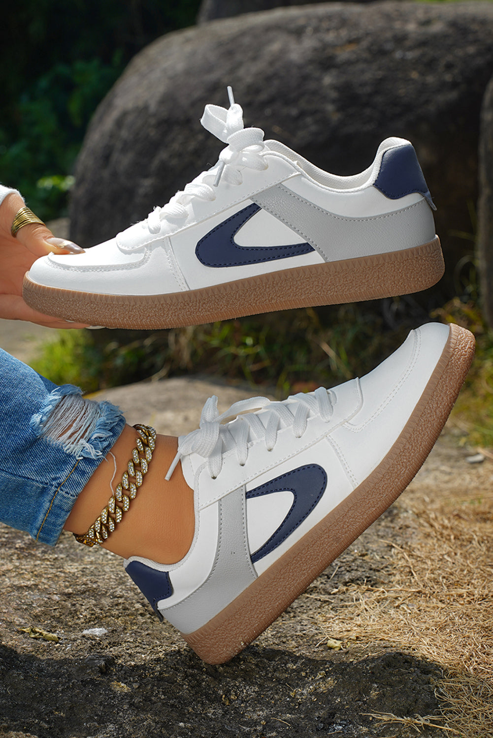 Coffee PU Leather Lace Up Sneakers