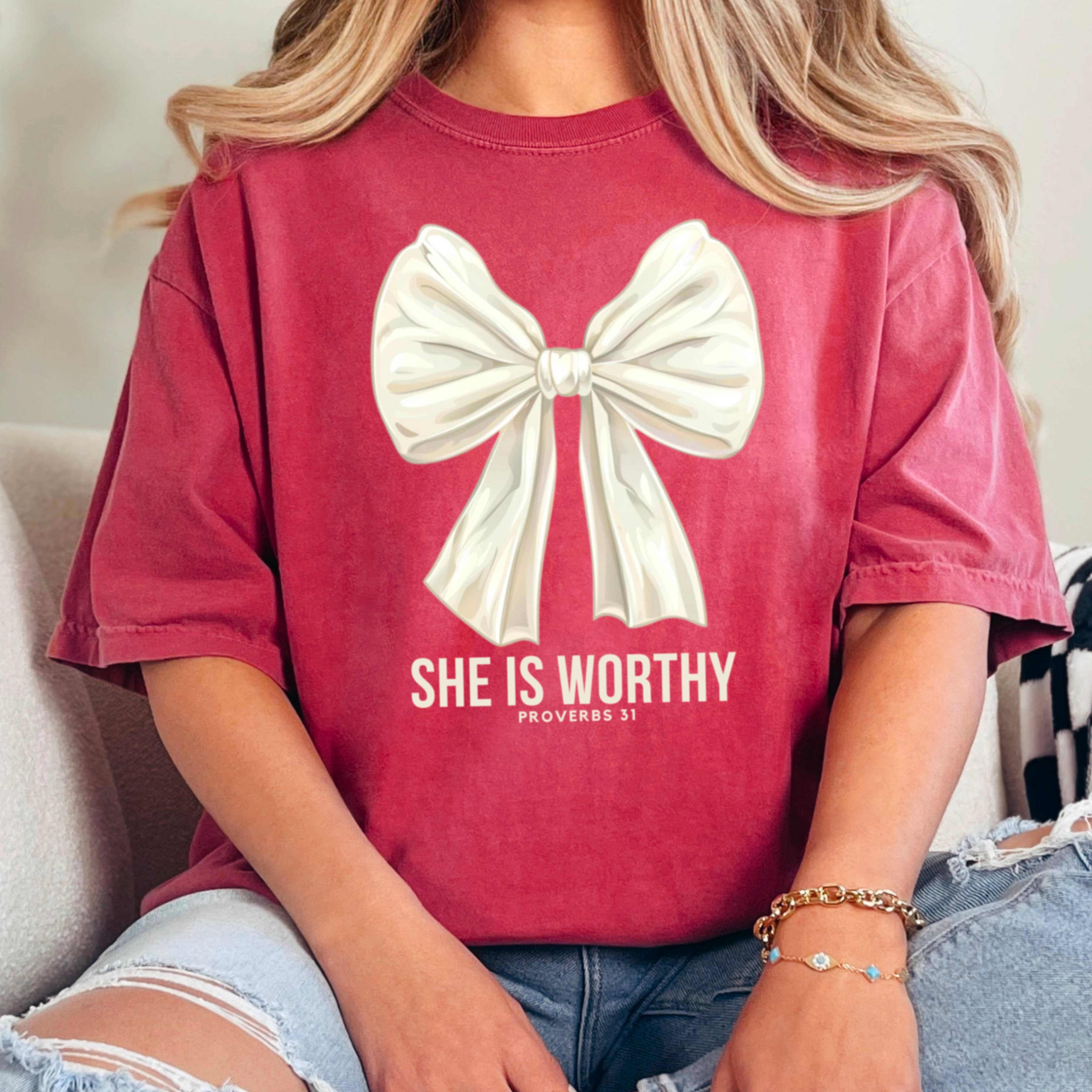 She Is Worthy Graphic Tee | Christian Apparel |Comfort Color