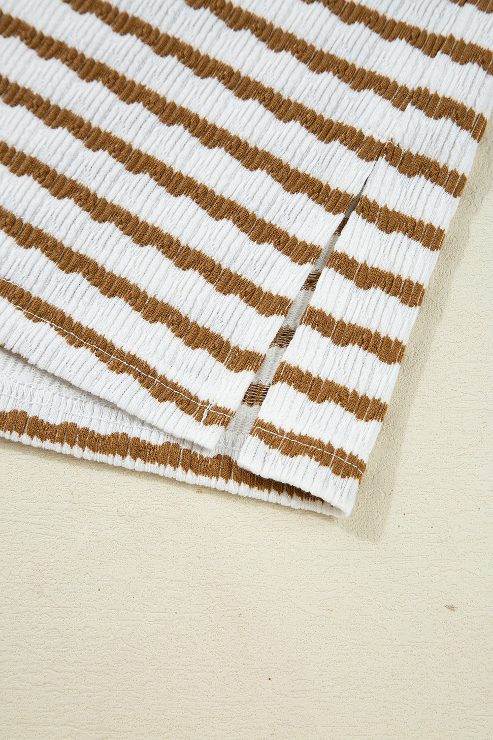White Stripe Textured Collared Pullover Top and Drawstring Pants Set