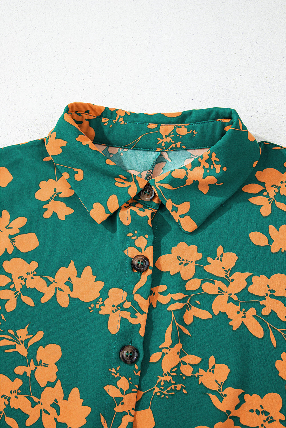 Green Floral Print Drawstring Flowy Short Dress