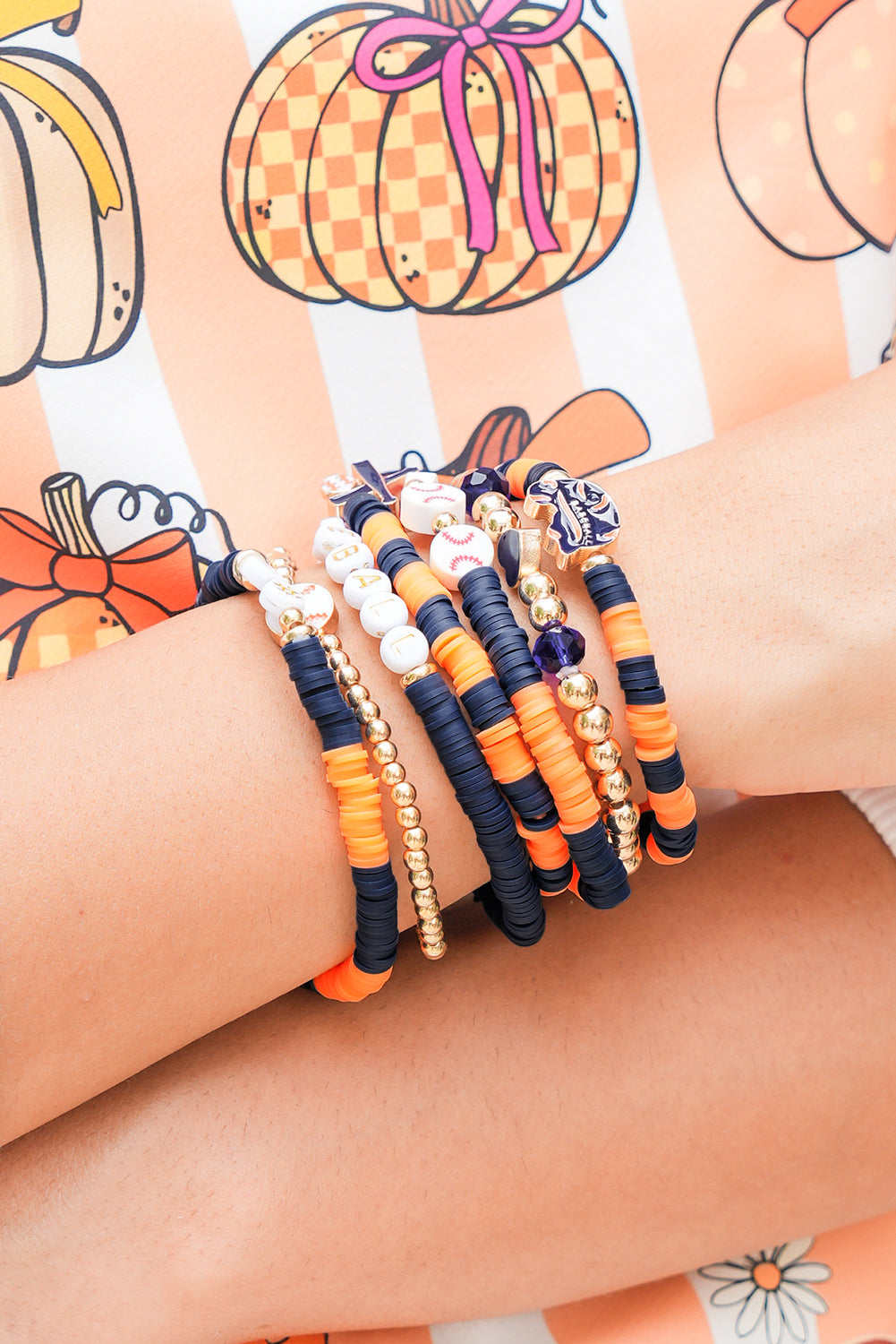 Russet Orange Game Day Baseball Bracelet Set