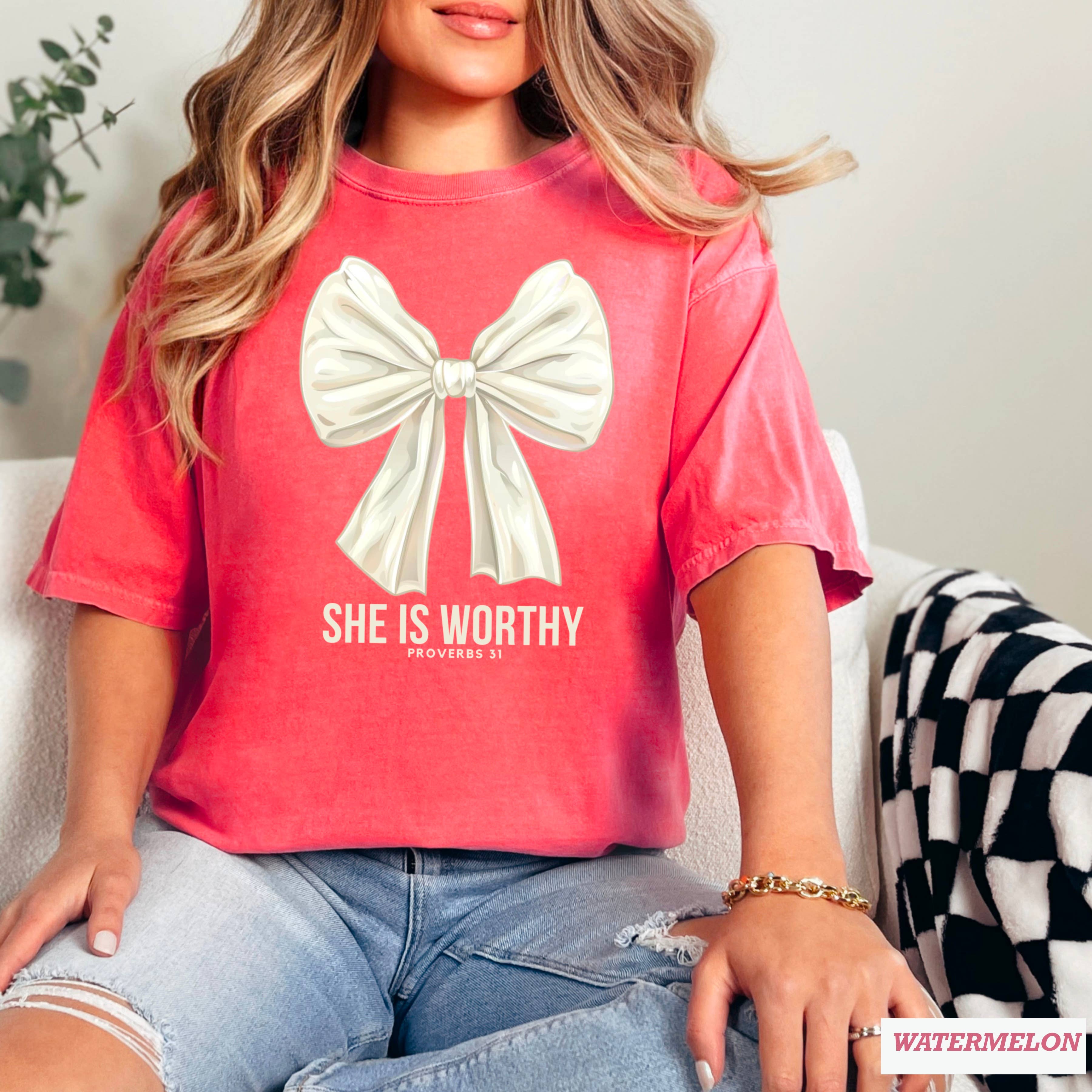 She Is Worthy Graphic Tee | Christian Apparel |Comfort Color