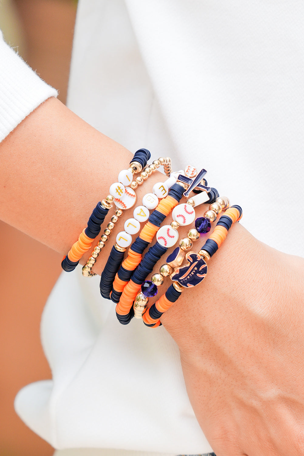 Russet Orange Game Day Baseball Bracelet Set