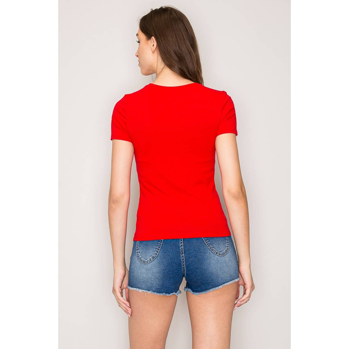 Timeless Short Sleeve Ribbed Tee with Classic Crew Neck in Rayon.
