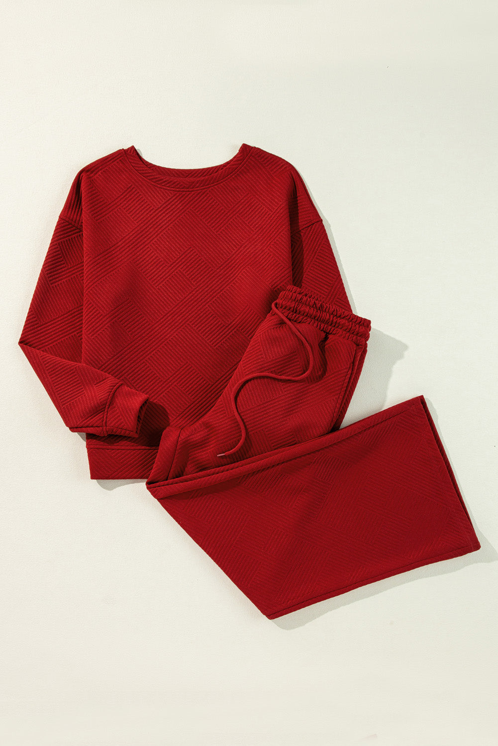 Black Textured Loose Slouchy Long Sleeve Top and Pants Set