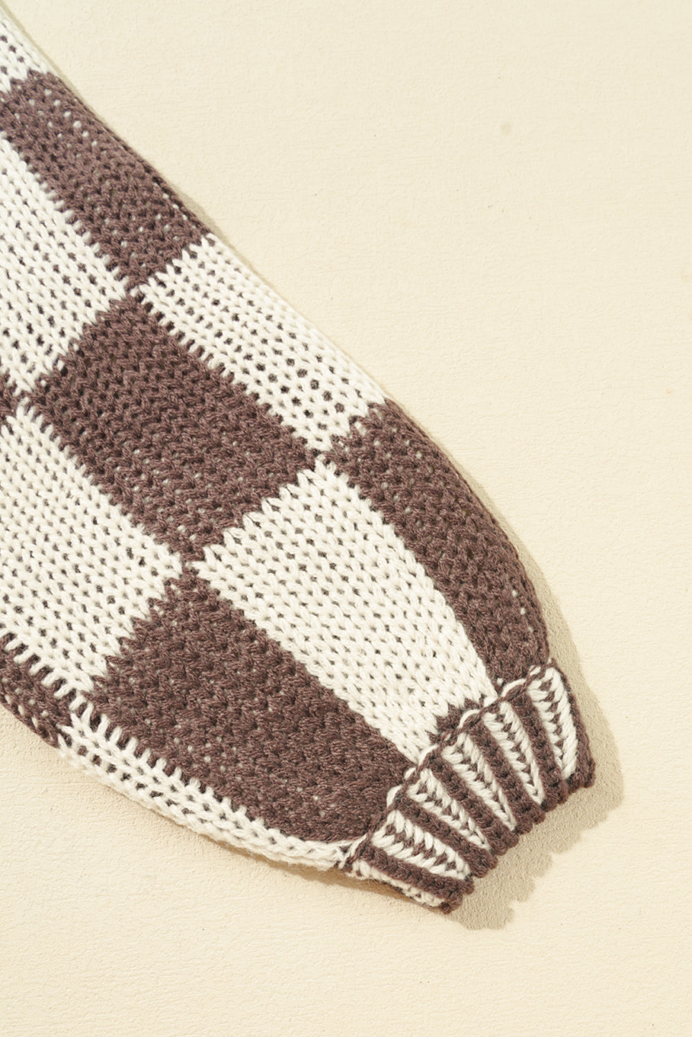 Smoke Gray Colorblock Checked Open Front Knitted Cardigan