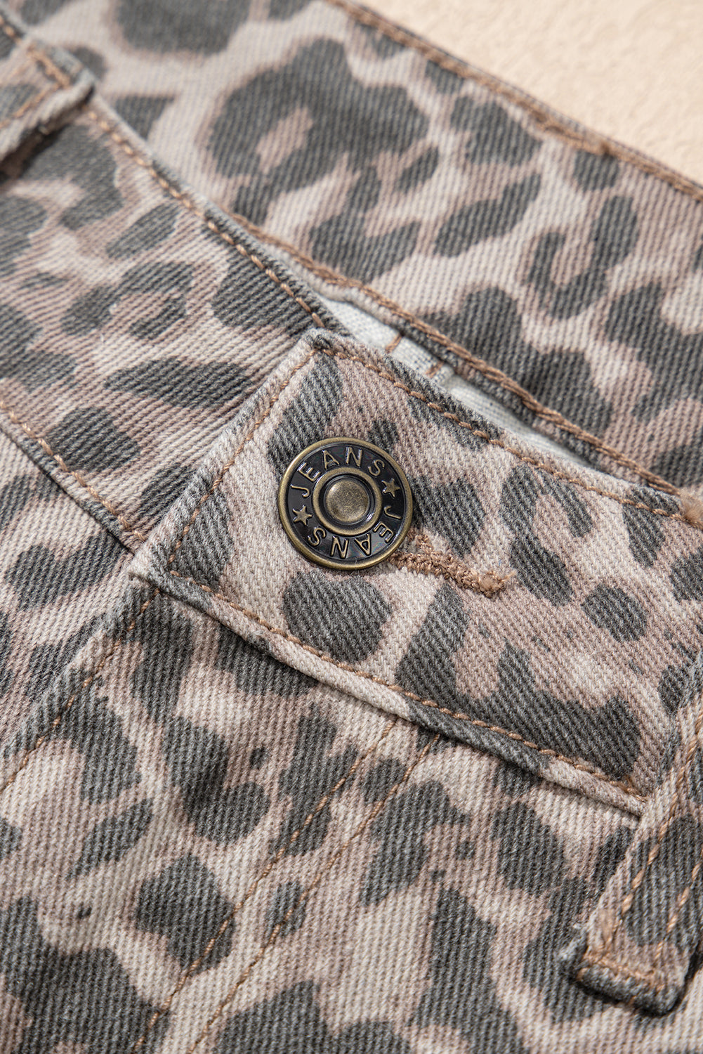 Brown Leopard High Waist Frayed Hem Jeans