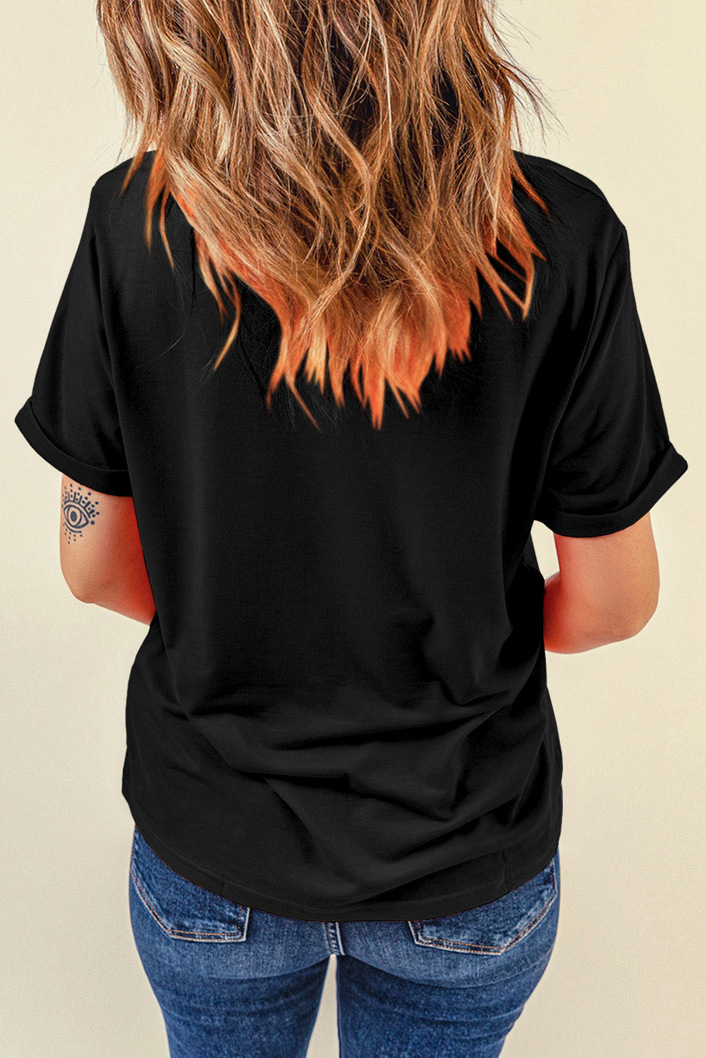 Black Rhinestone Rugby Heart Shape Graphic Game Day Crewneck T Shirt