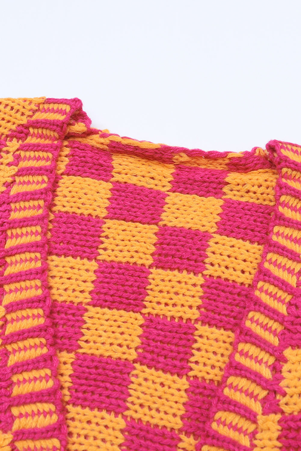 Smoke Gray Colorblock Checked Open Front Knitted Cardigan