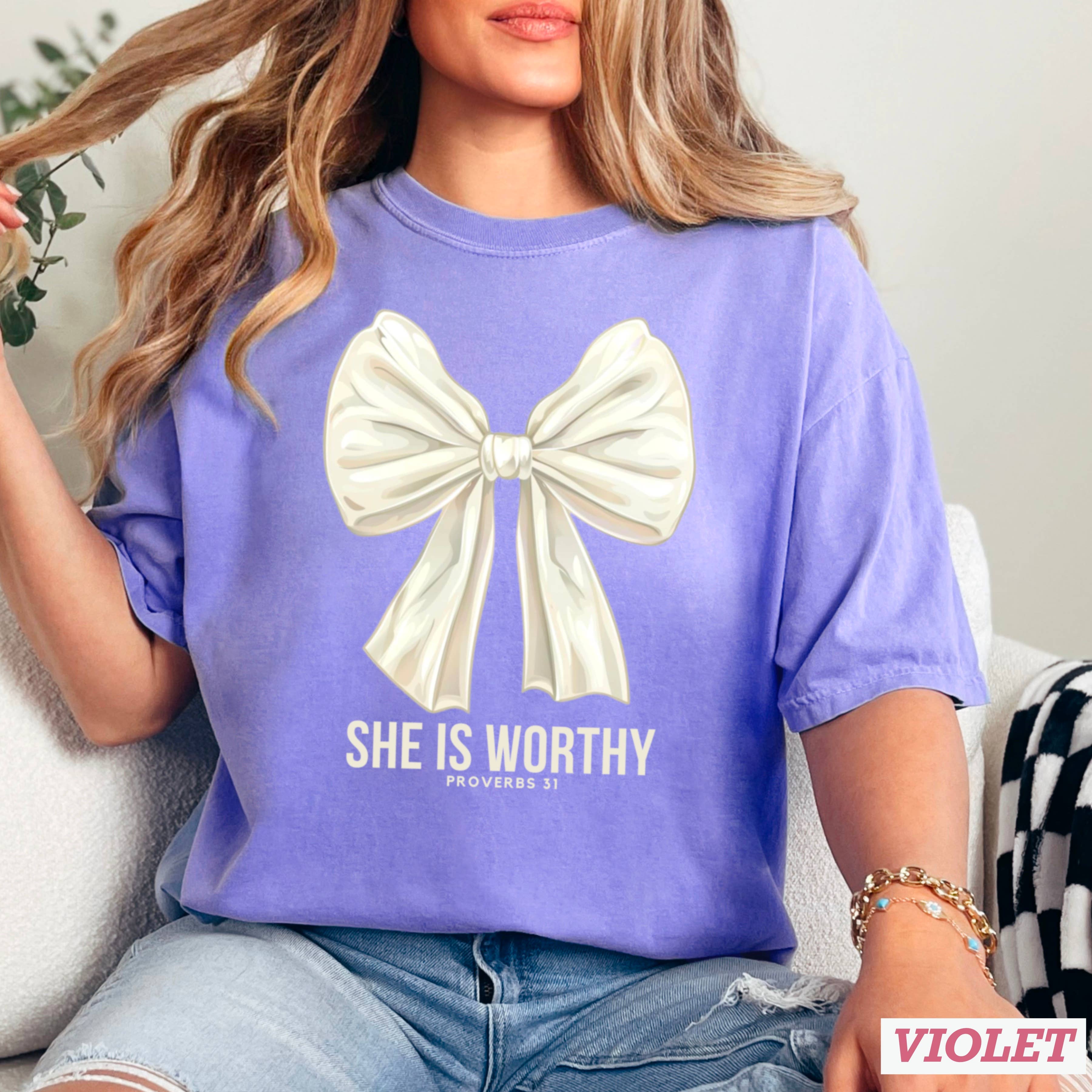 She Is Worthy Graphic Tee | Christian Apparel |Comfort Color