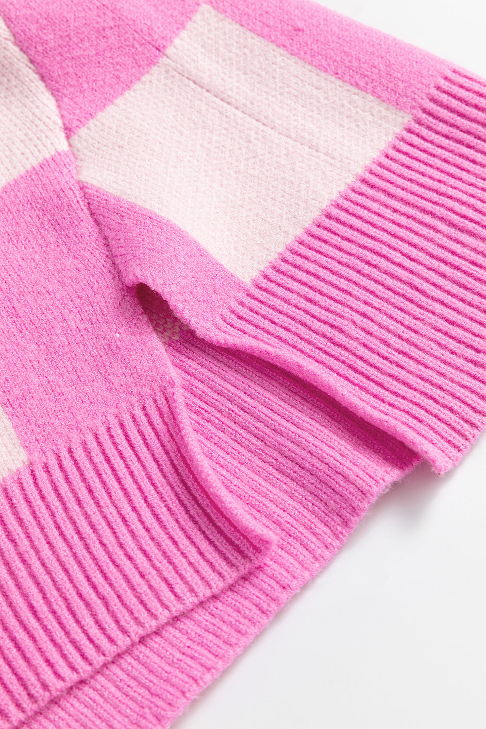 Pink Checkered Button Collared Sweater