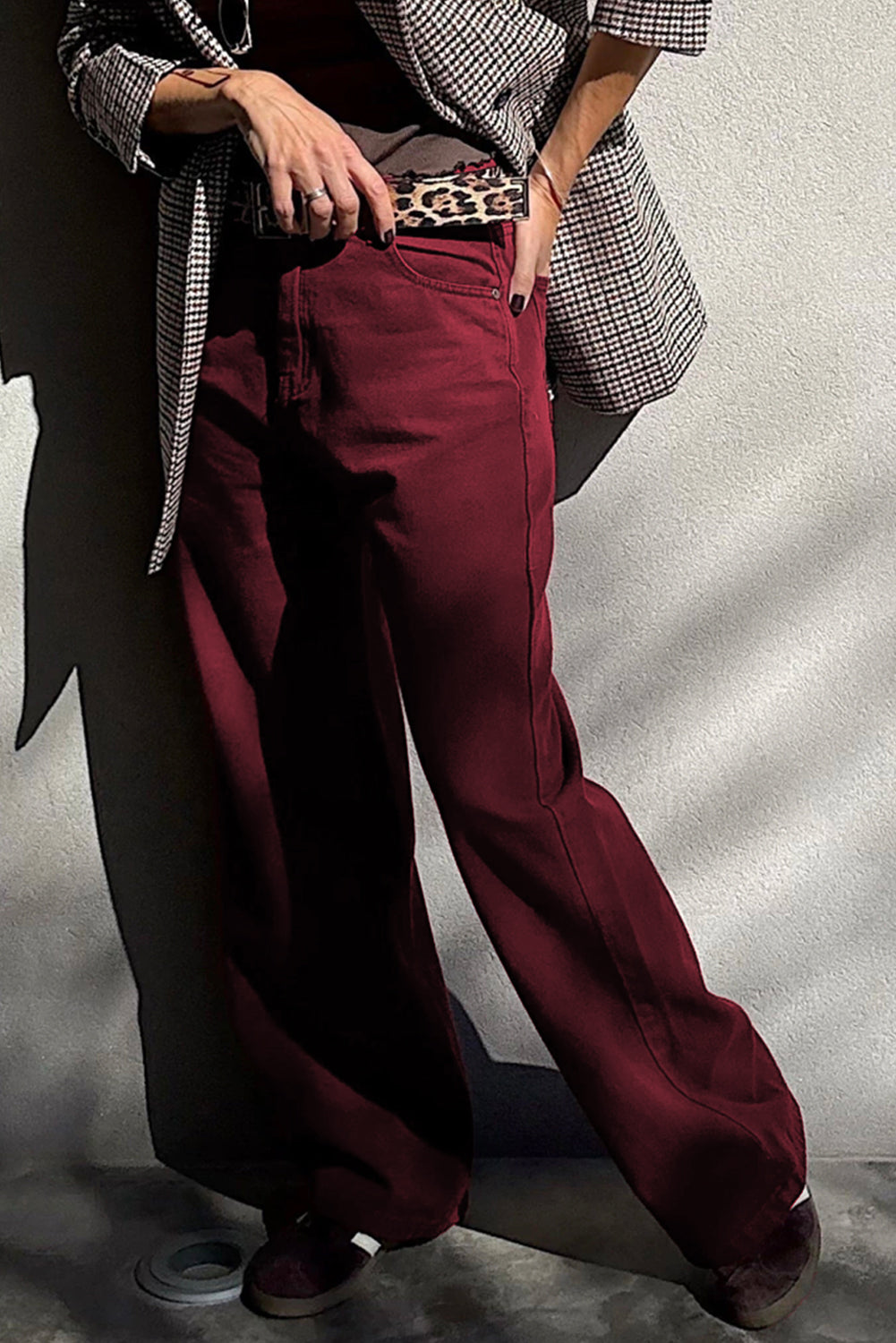 Coffee Loose Straight High Waist Solid Color Jeans