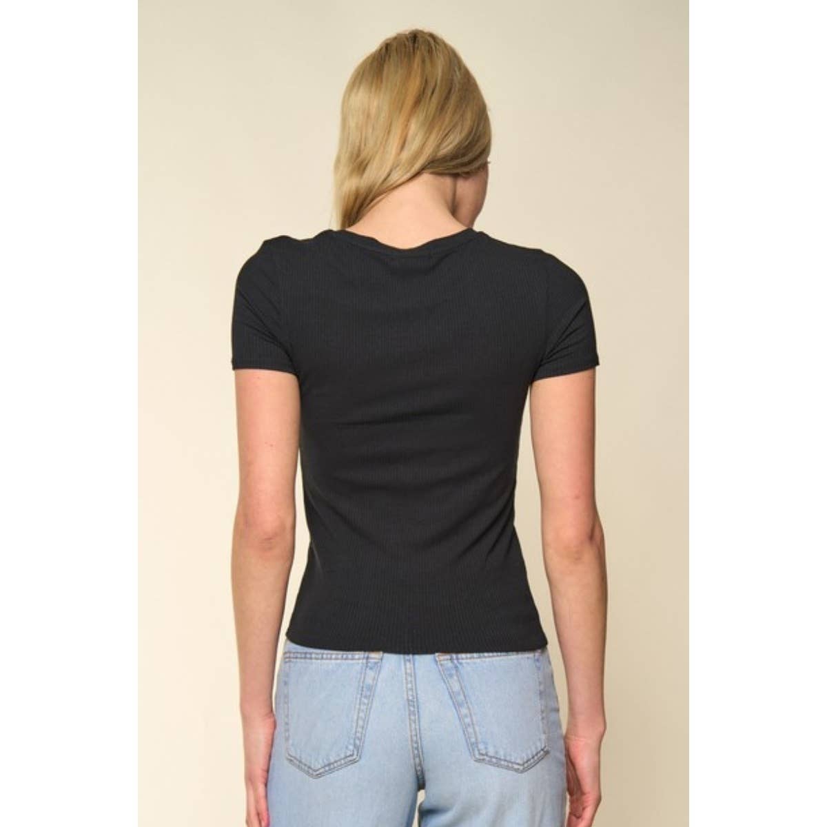 Timeless Short Sleeve Ribbed Tee with Classic Crew Neck in Rayon.