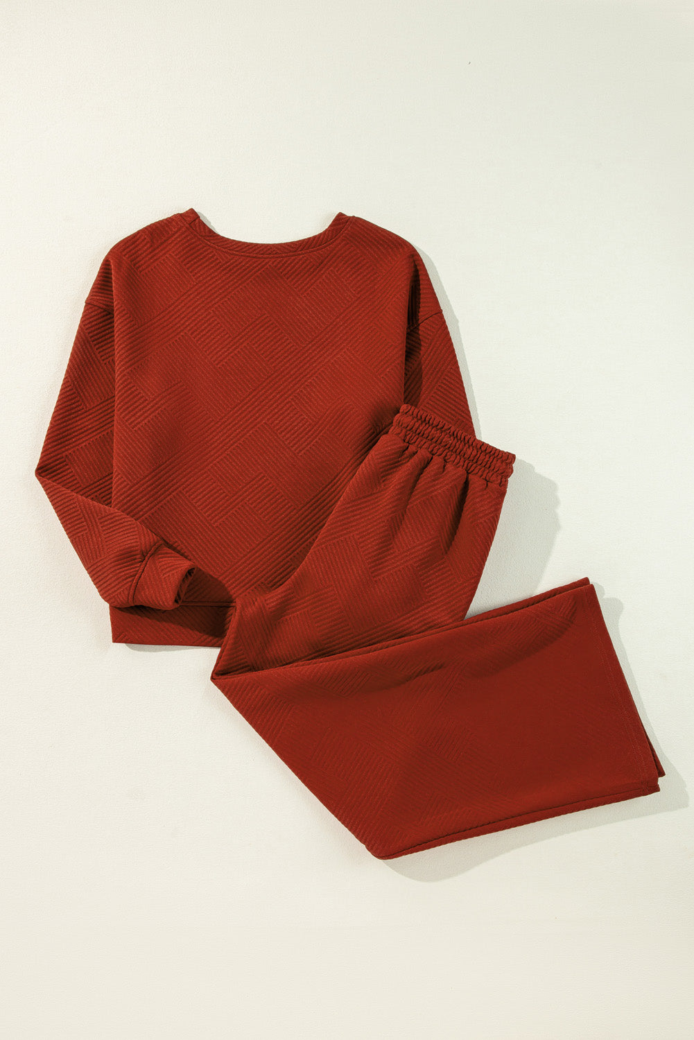Black Textured Loose Slouchy Long Sleeve Top and Pants Set