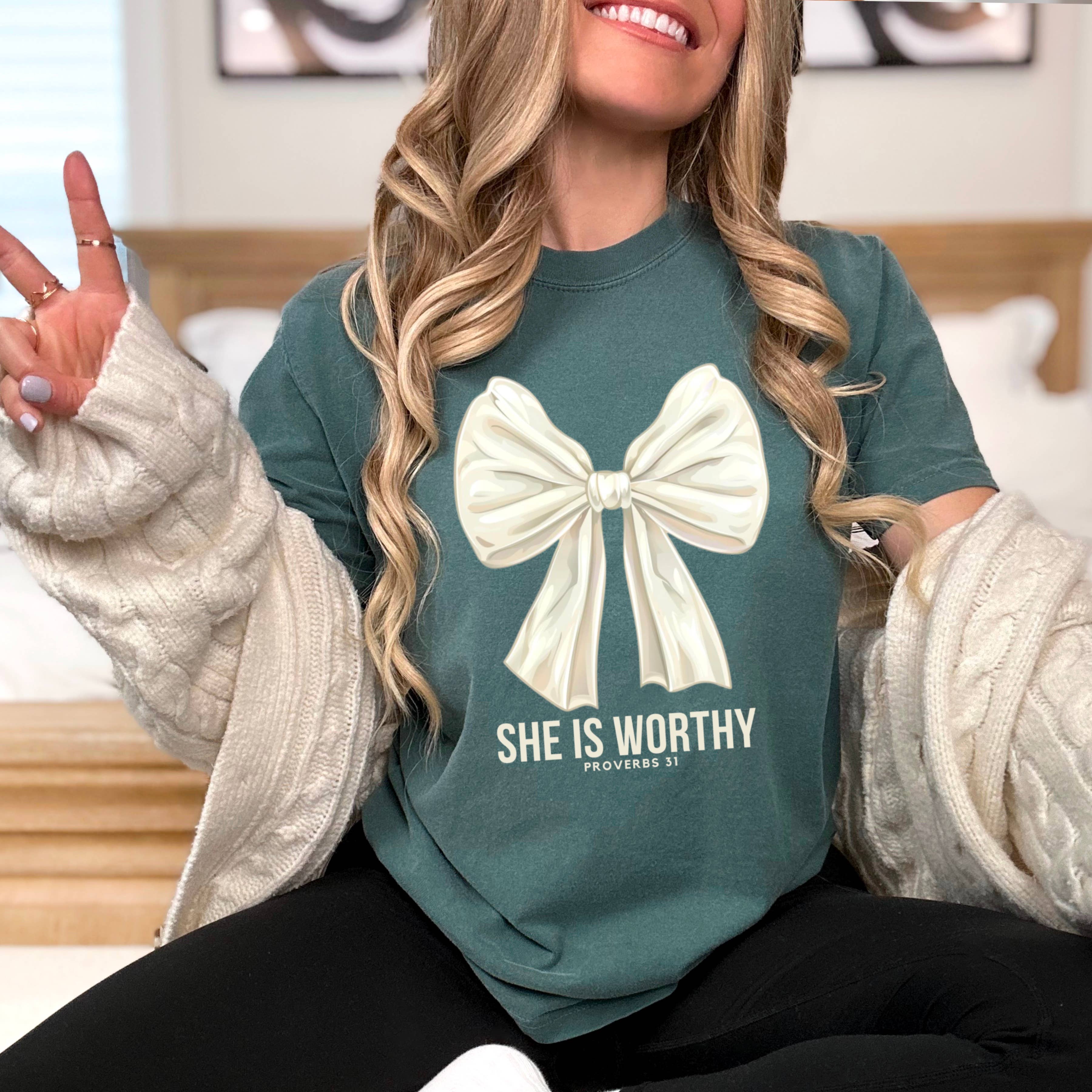 She Is Worthy Graphic Tee | Christian Apparel |Comfort Color