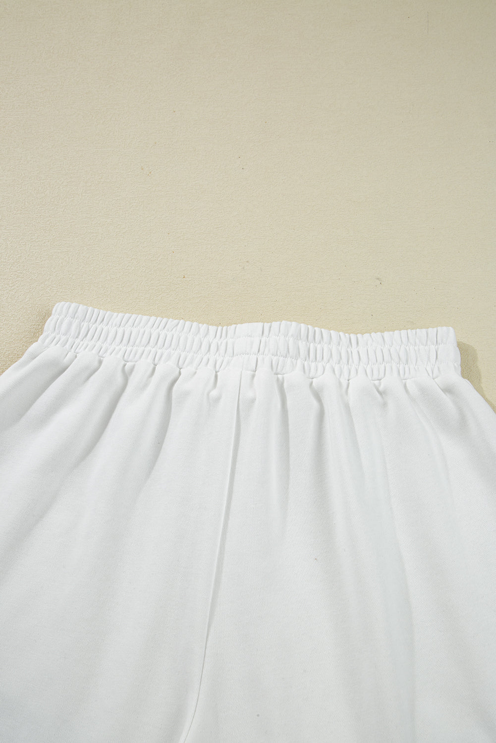 White Striped Ruffle Hem Long Sleeve Pullover and Shorts Set