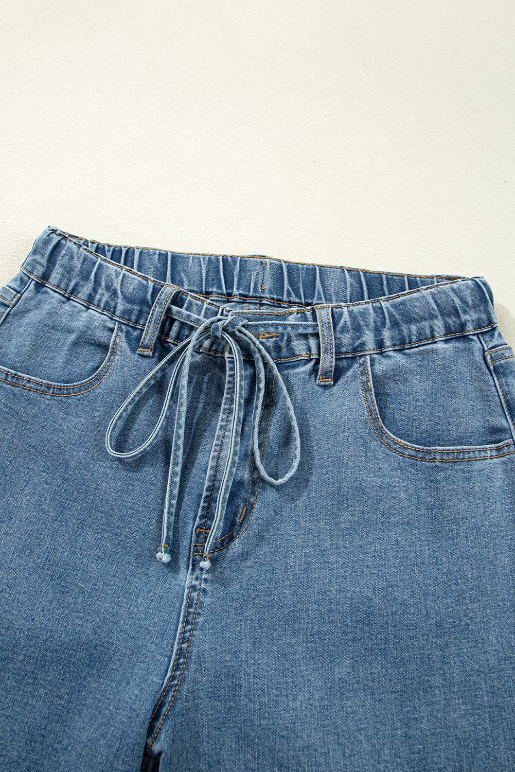 Dusk Blue Medium Wash Drawstring Waist Wide Leg Jeans