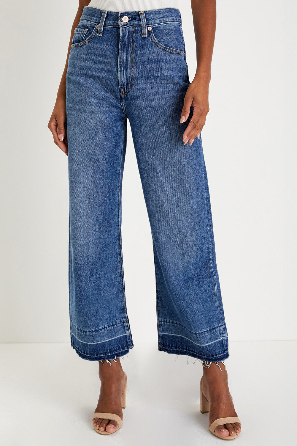 Real Teal Raw Hem Straight Leg Loose High Waist Jeans