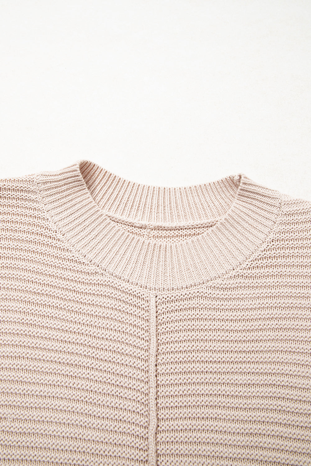 Parchment Mixed Texture Patchwork Knitted Lantern Sleeve Sweater