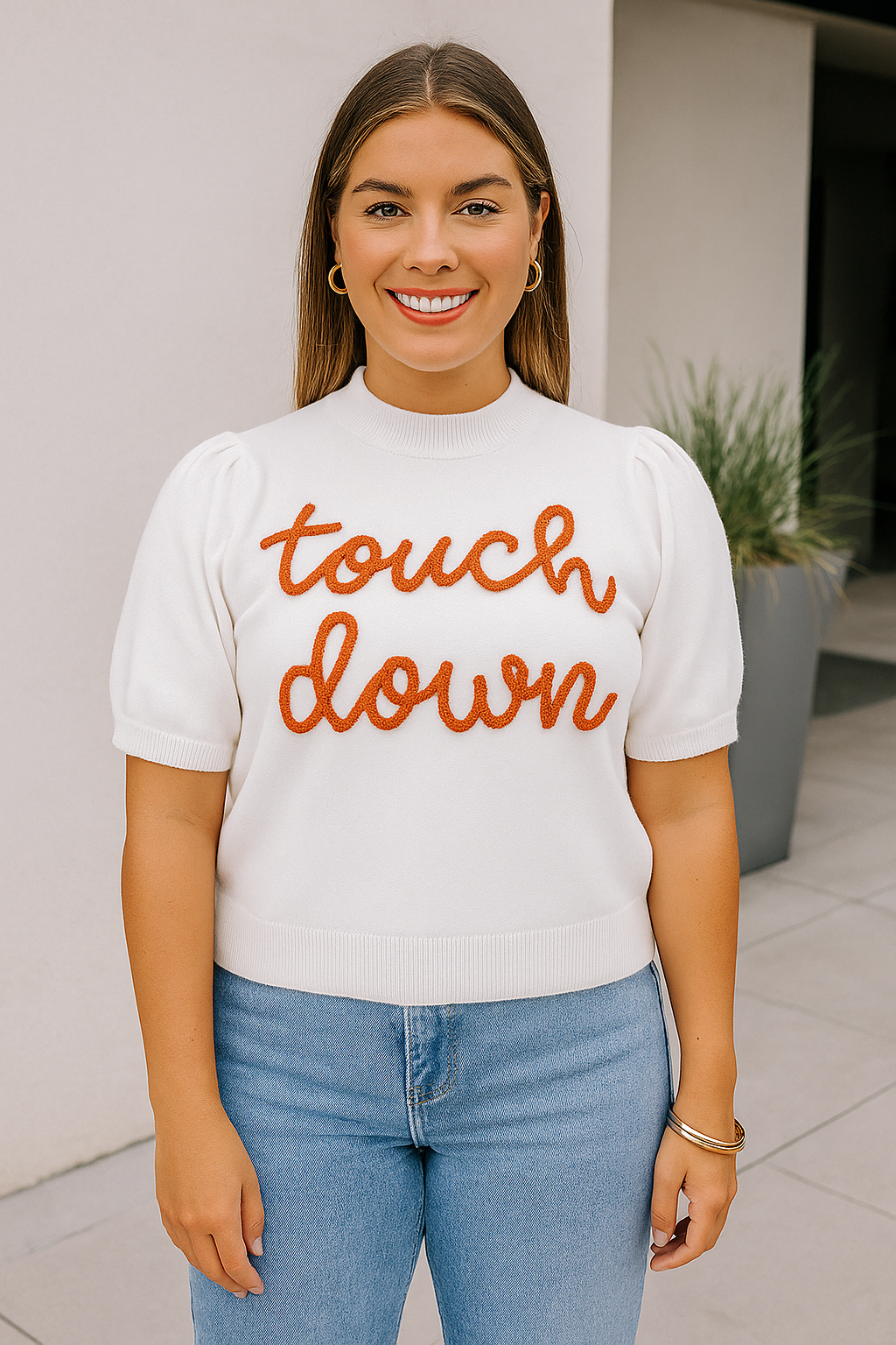 White Touch Down Script Knit Sweater