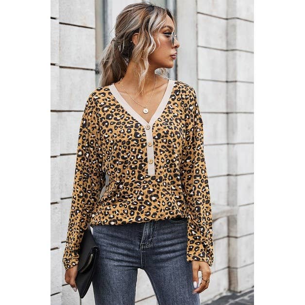 Spot On! Button V-Neck