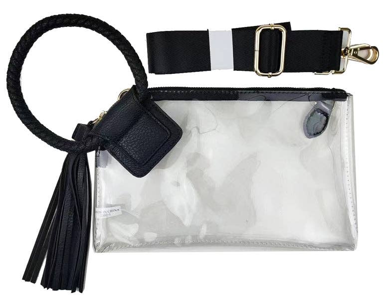 AD205T See Through Clear Cuff Handle Tassel Wrislet Clutch