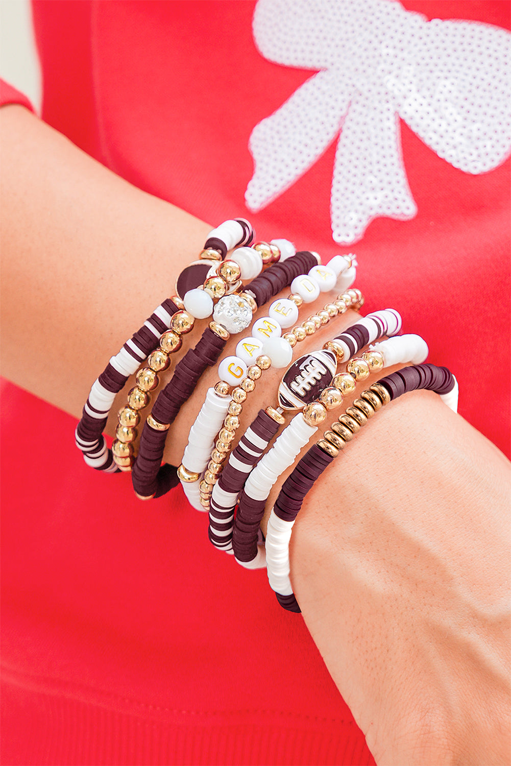 Chestnut Game Day Football Beaded Bracelet Set