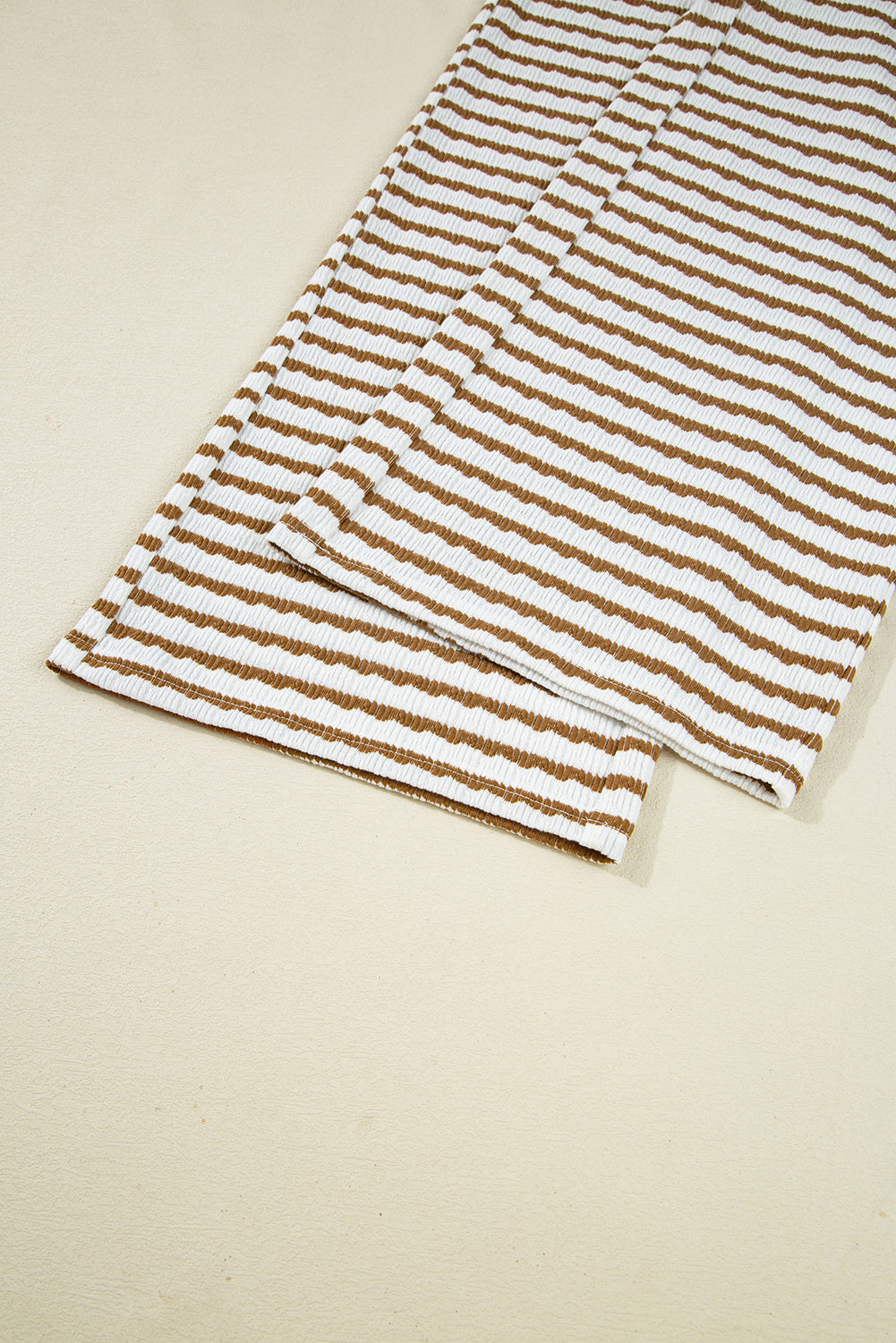 White Stripe Textured Collared Pullover Top and Drawstring Pants Set