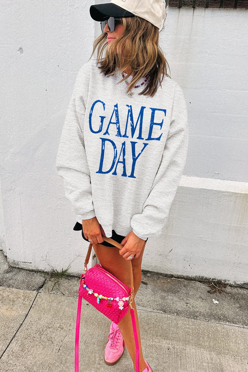 Black GAME DAY Vintage Washed Letter Graphic Baggy Sweatshirt