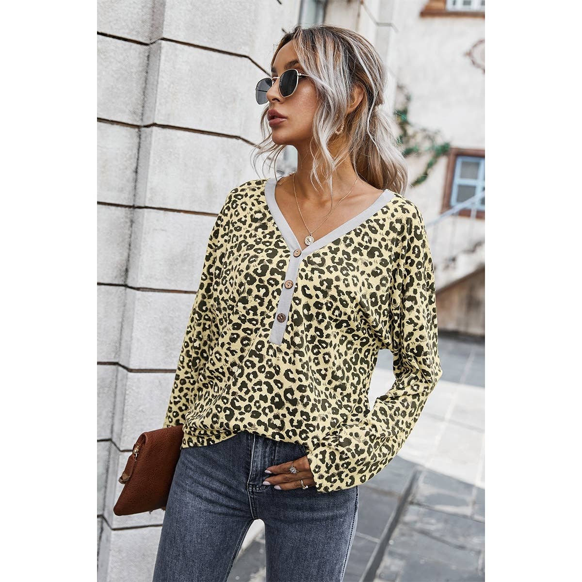 Spot On! Button V-Neck