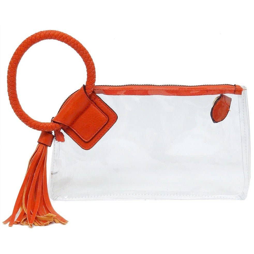 AD205T See Through Clear Cuff Handle Tassel Wrislet Clutch