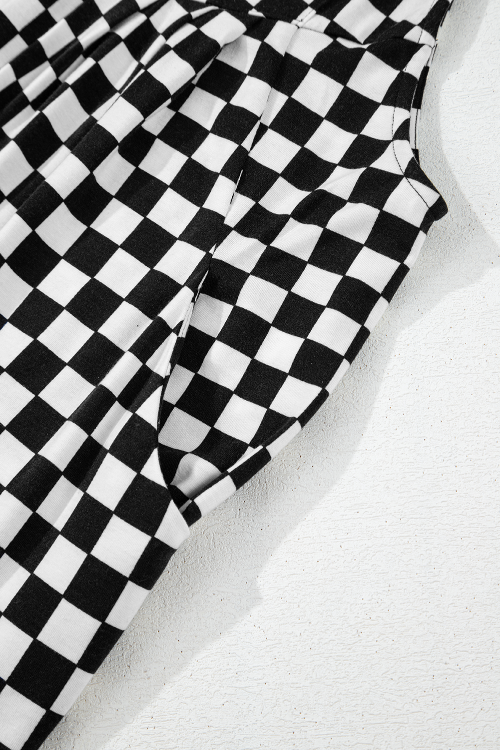 Black Checkered Print Pocketed Wide Leg Overall