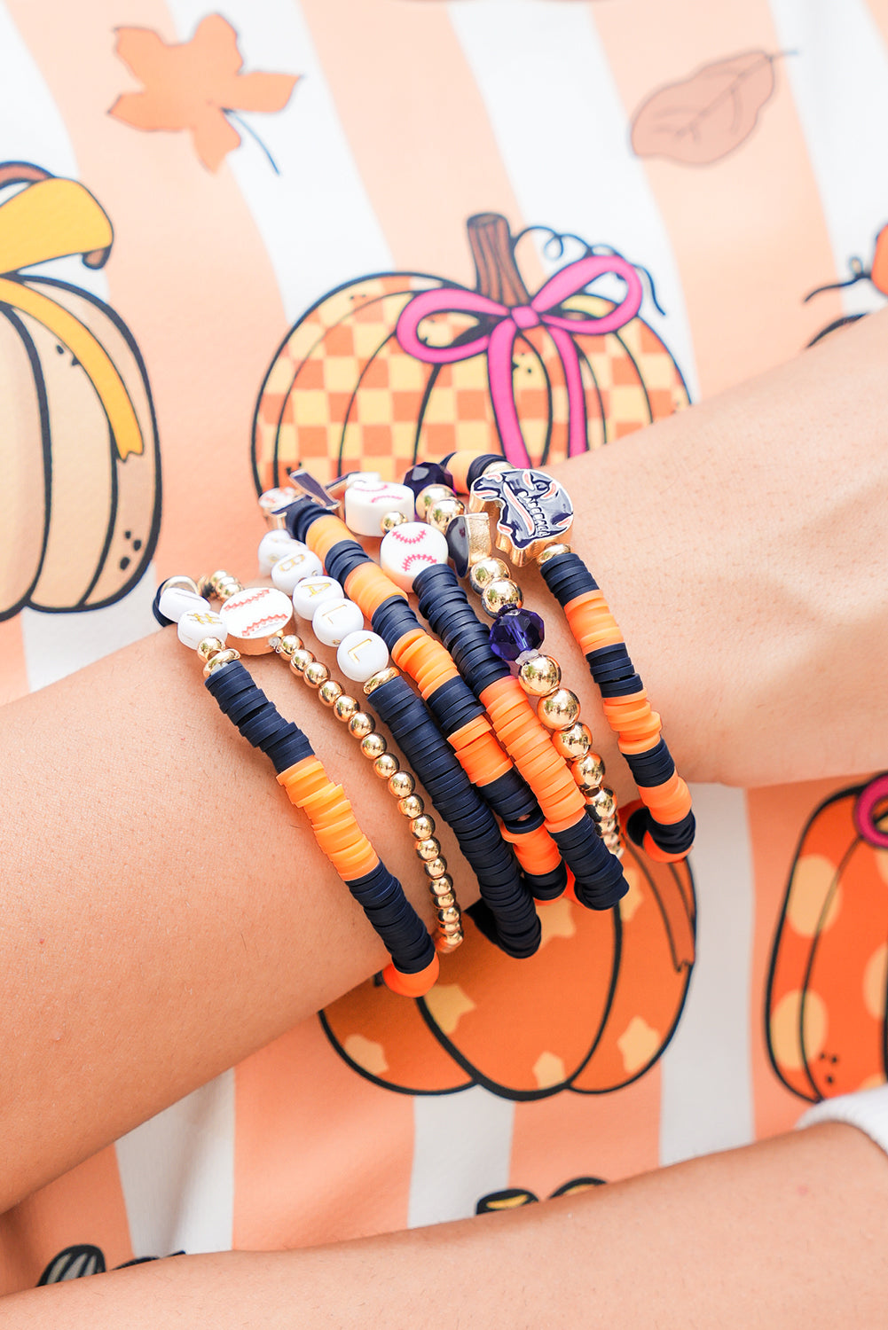 Russet Orange Game Day Baseball Bracelet Set