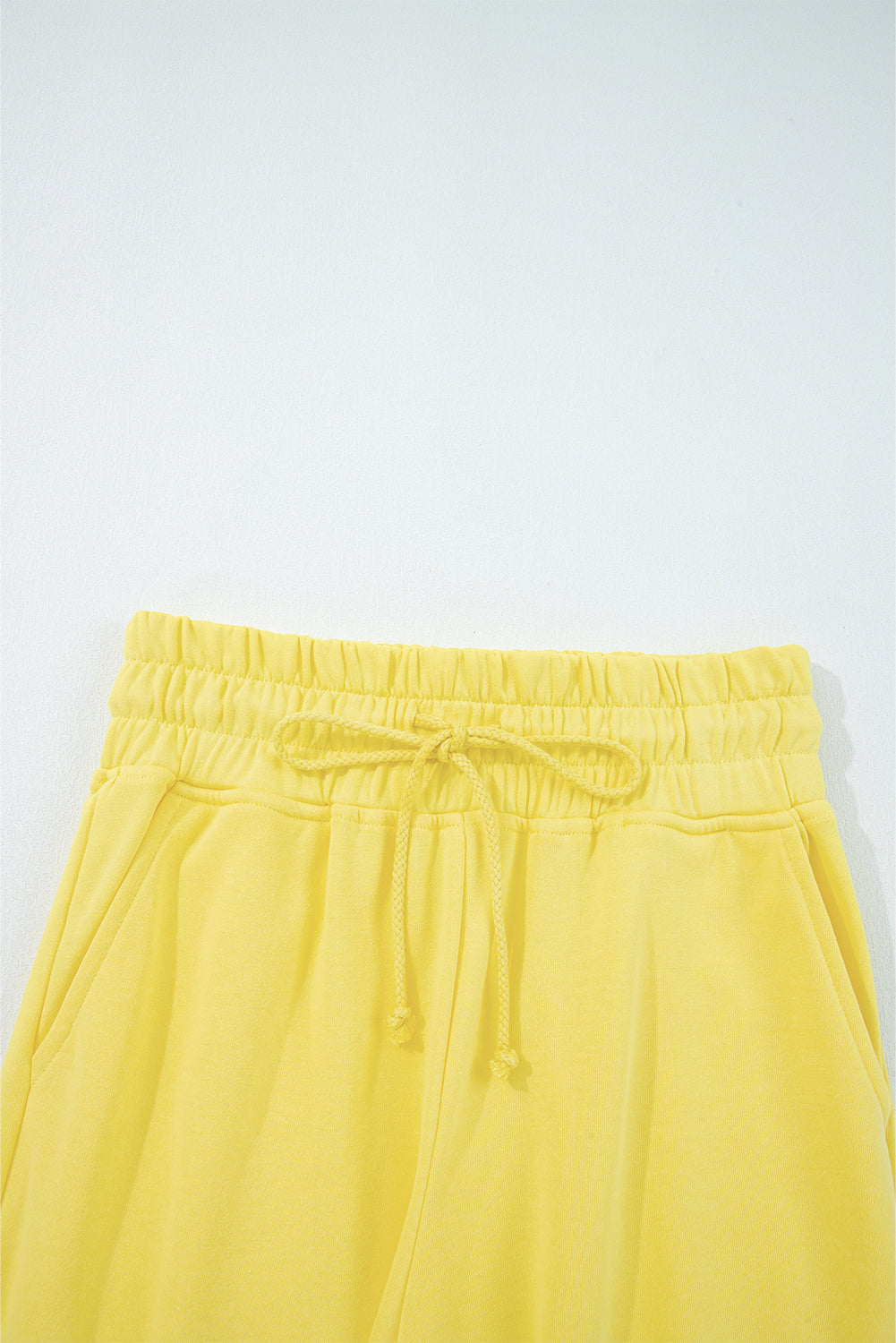 Bright Green Drop Shoulder Puff Sleeve Crop Pullover Drawstring Wide Leg Pants Set