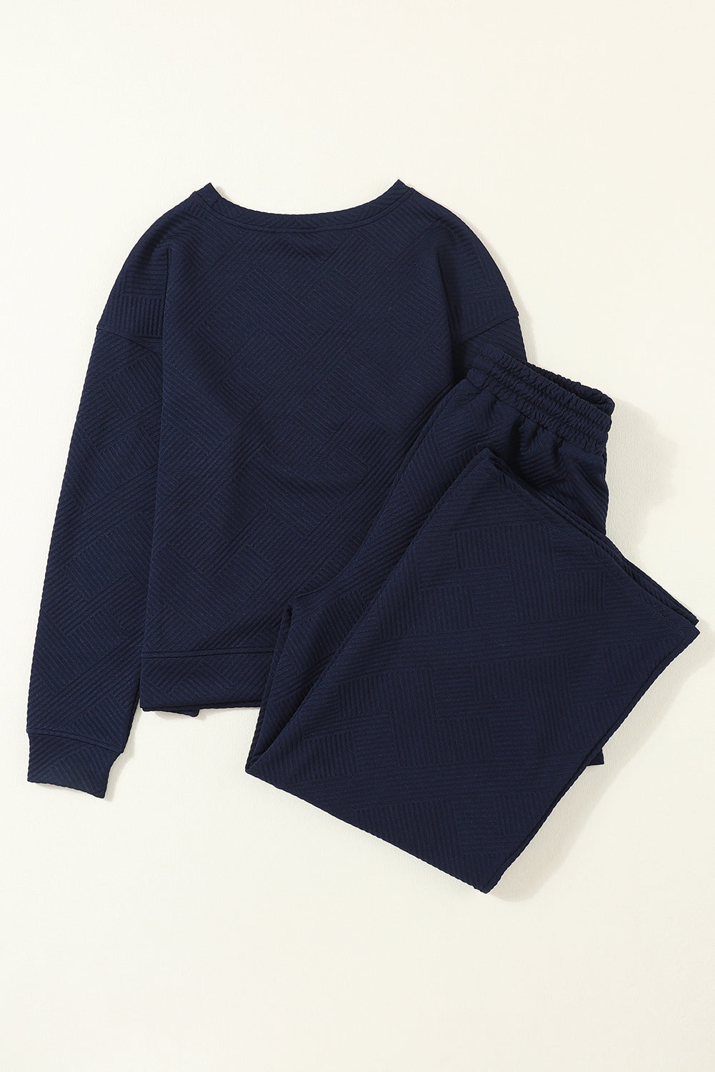 Black Textured Loose Slouchy Long Sleeve Top and Pants Set