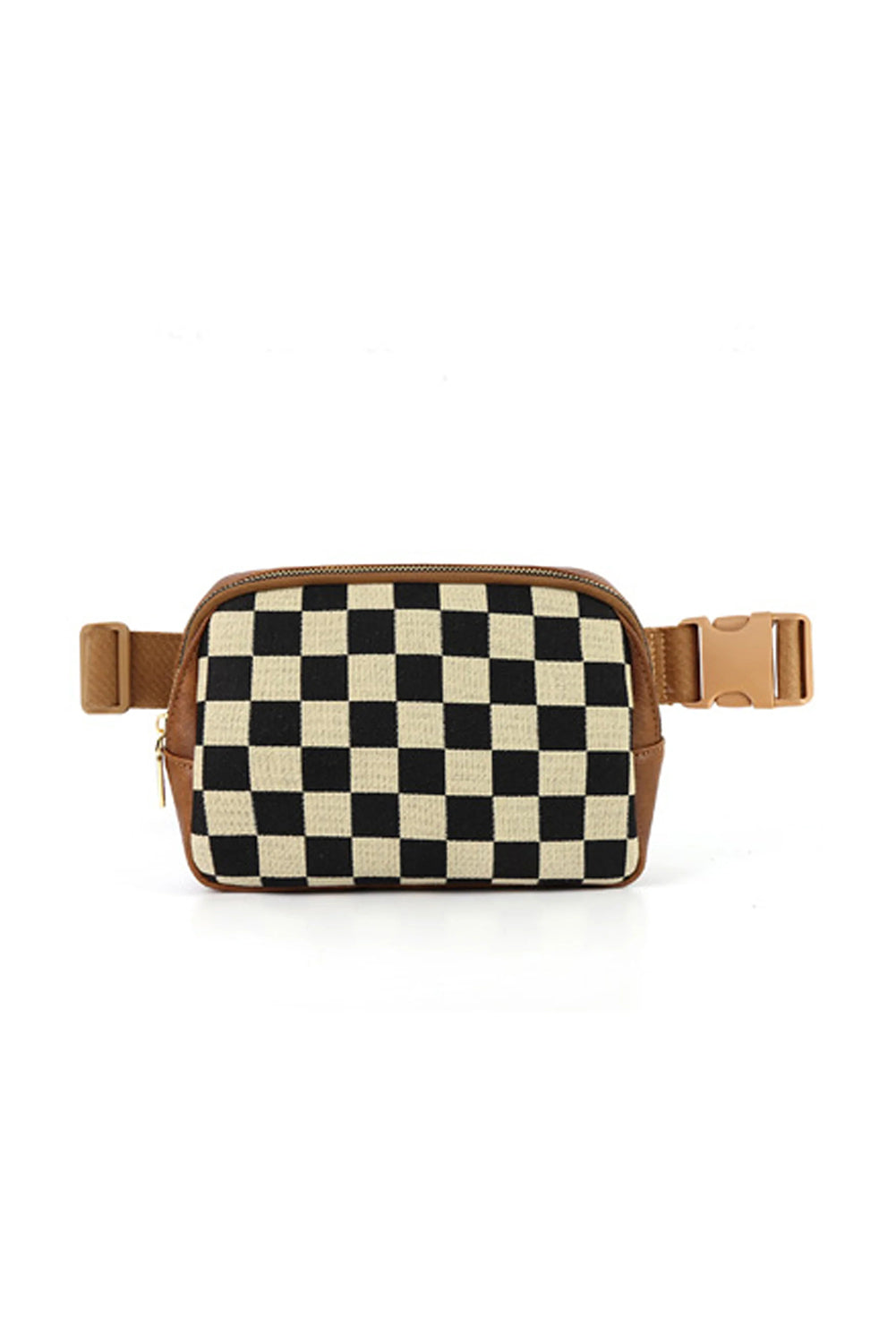 Black Faux Leather Checkered Patchwork Crossbody Bag