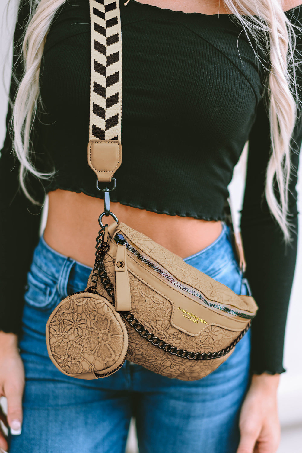 Black Colorblock Strap PU Crossbody Bag With Coin Purse