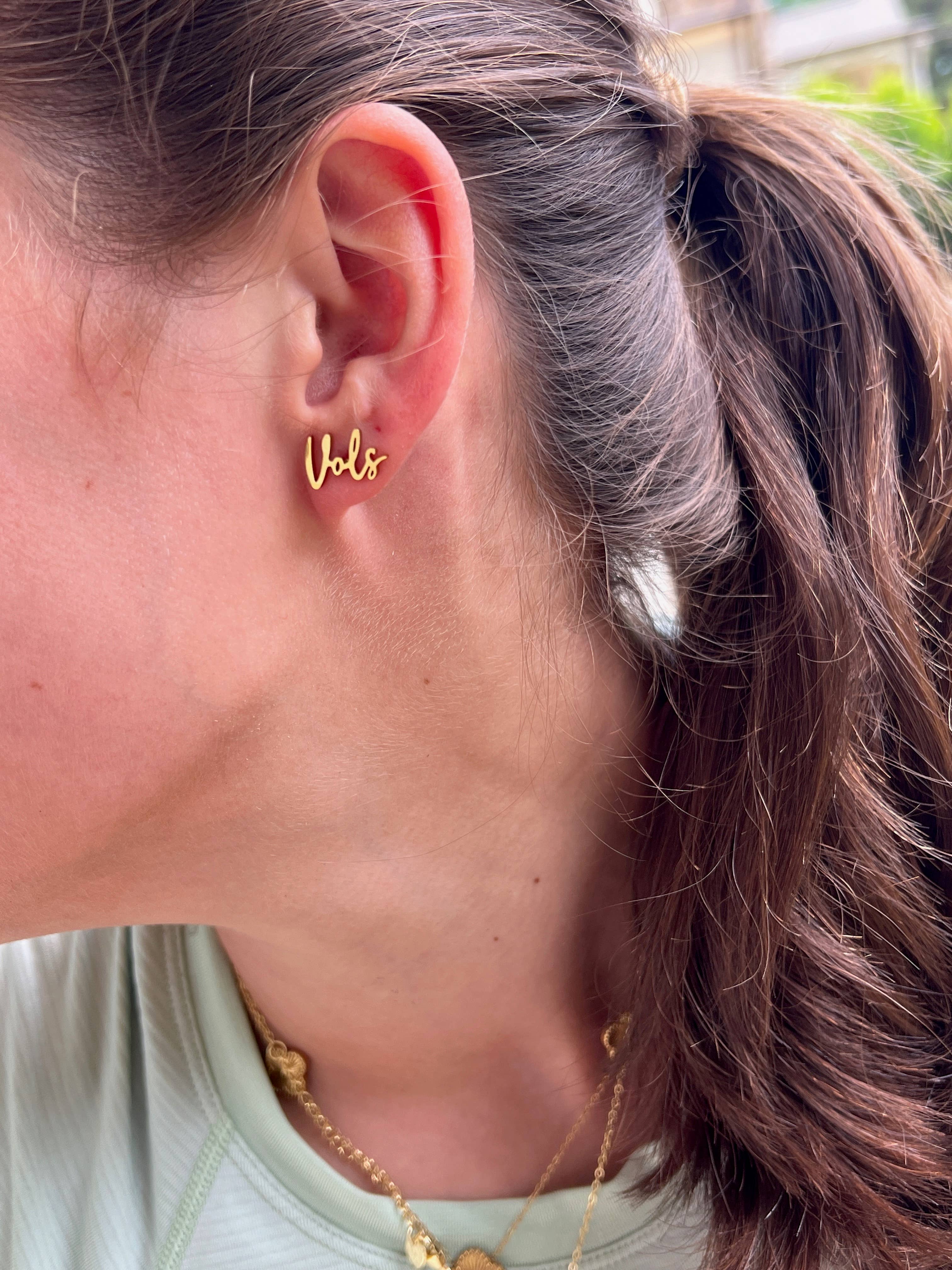 Go Vols Cute Game Day Gold Stud Earrings, Tennessee Gameday