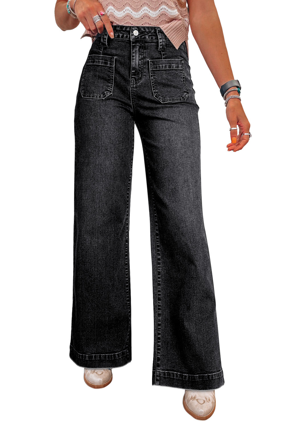 Sail Blue Wide Leg Pocketed High Waist Jeans