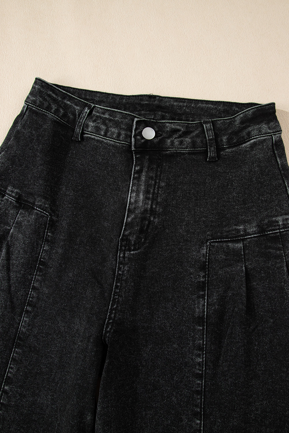 Dark Grey Pleated Wide Leg Mineral Wash Jeans
