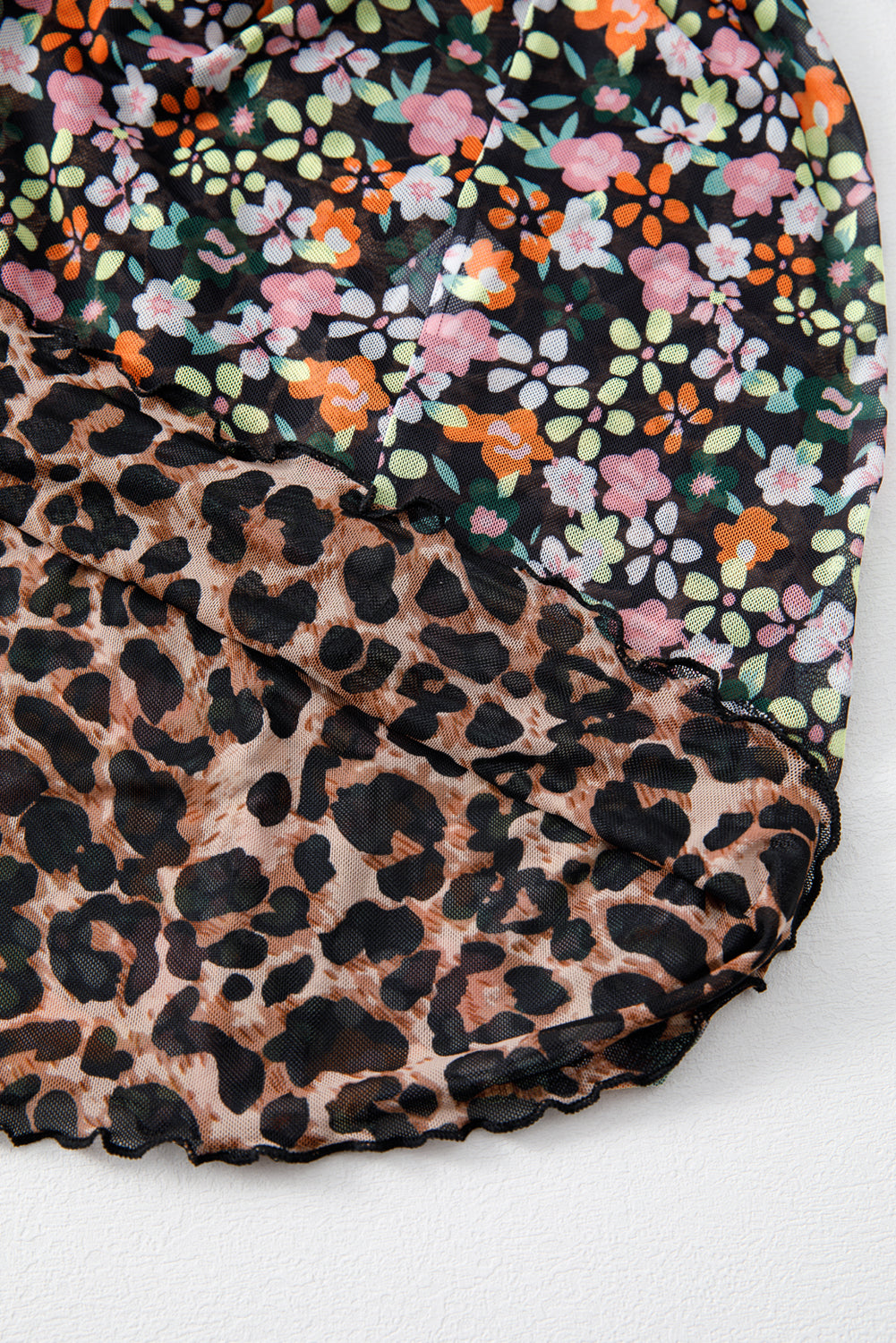 Brown Leopard Floral Reversible Ruffle Hem Maxi Skirt