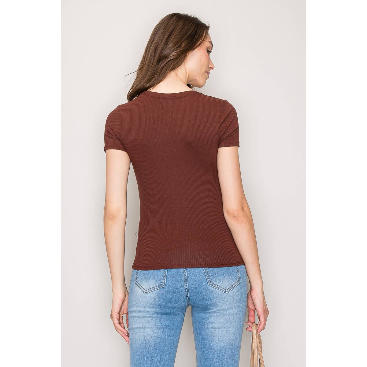 Timeless Short Sleeve Ribbed Tee with Classic Crew Neck in Rayon.