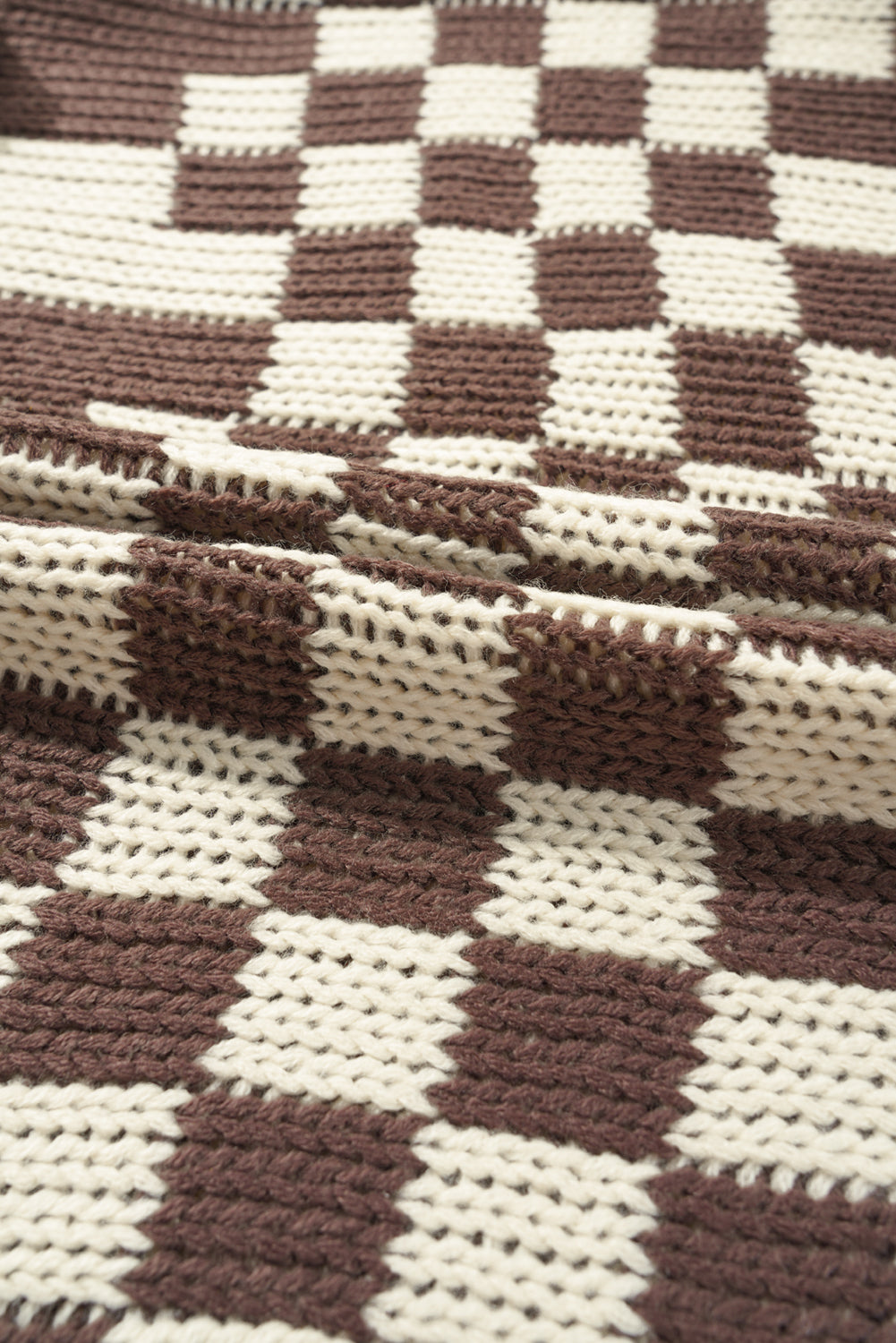 Smoke Gray Colorblock Checked Open Front Knitted Cardigan