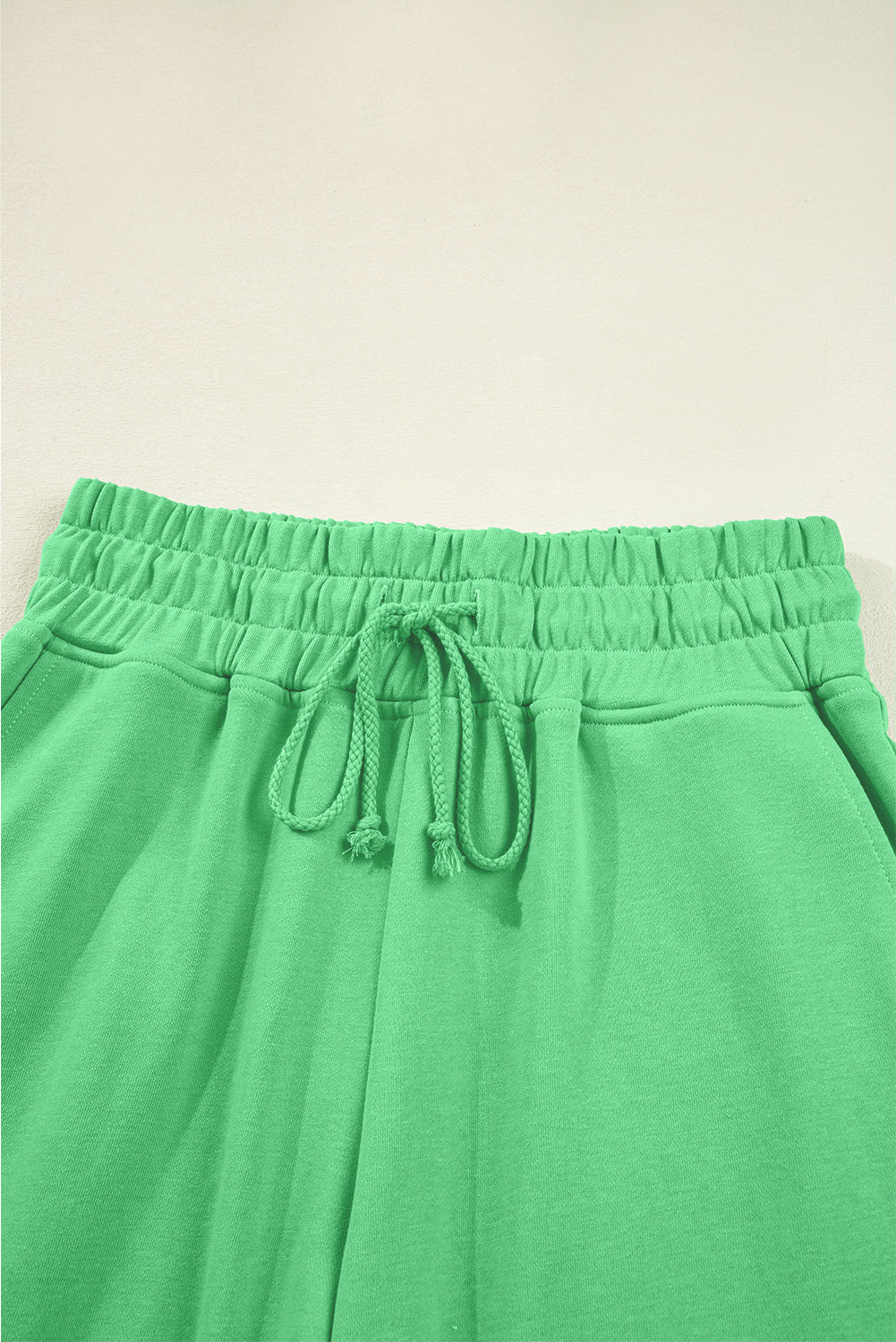 Bright Green Drop Shoulder Crop Pullover Drawstring Wide Leg Pants Set